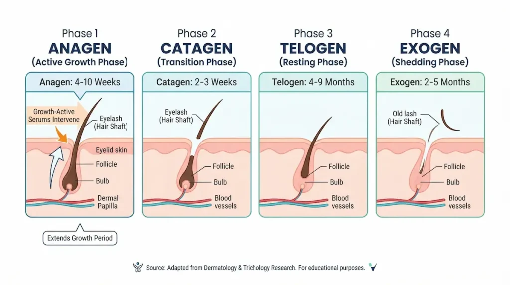 The four phases of the eyelash growth cycle and where lash serums act